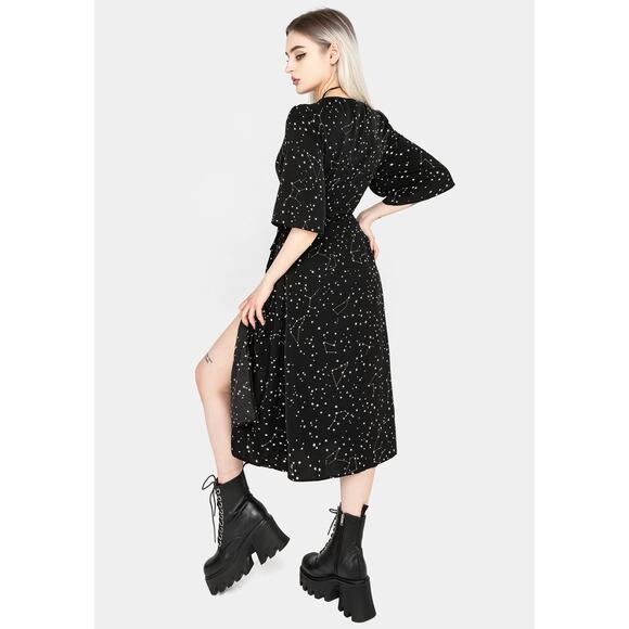 Disturbia Celestial Midi Kimono Dress Black & White constellation print  US 6 - Picture 5 of 12